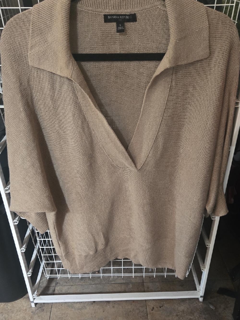 Banana Republic Women's Taupe Collared Sheer V-Neck Sweater